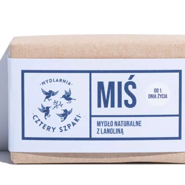 Cztery Szpaki - Miś z Lanoliną - Naturalne, delikatne mydło w kostce dla dzieci 110g