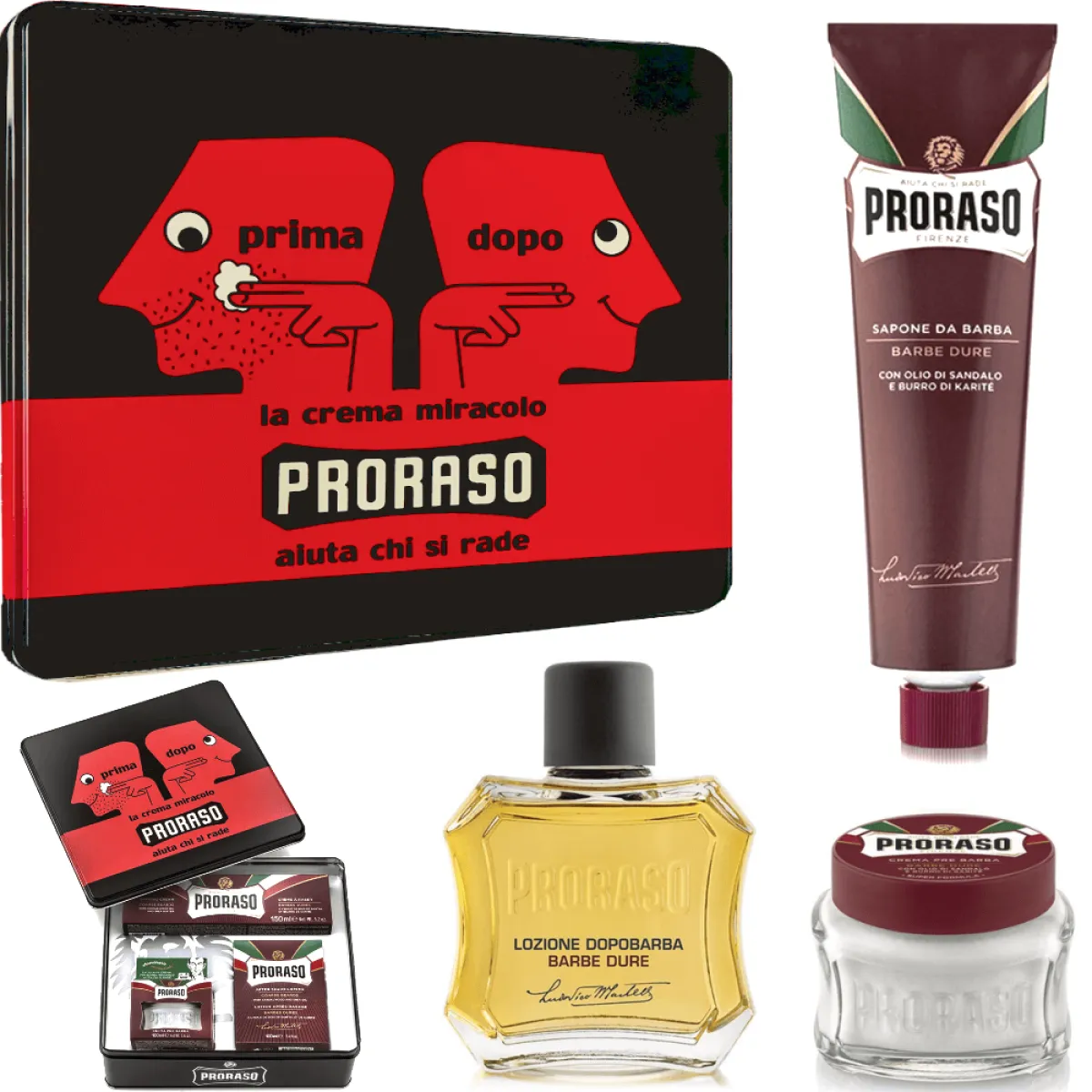 Proraso - Coarse Beards, linia Czerwona - Prima Dopo Vintage Selection, Zestaw do golenia, na prezent w metalowej puszce