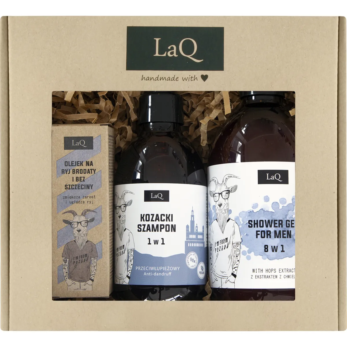 LaQ - Podchmielony Kozioł - Żel pod prysznic 500ml, Szampon do włosów 300ml o olejek 30ml - Zestaw