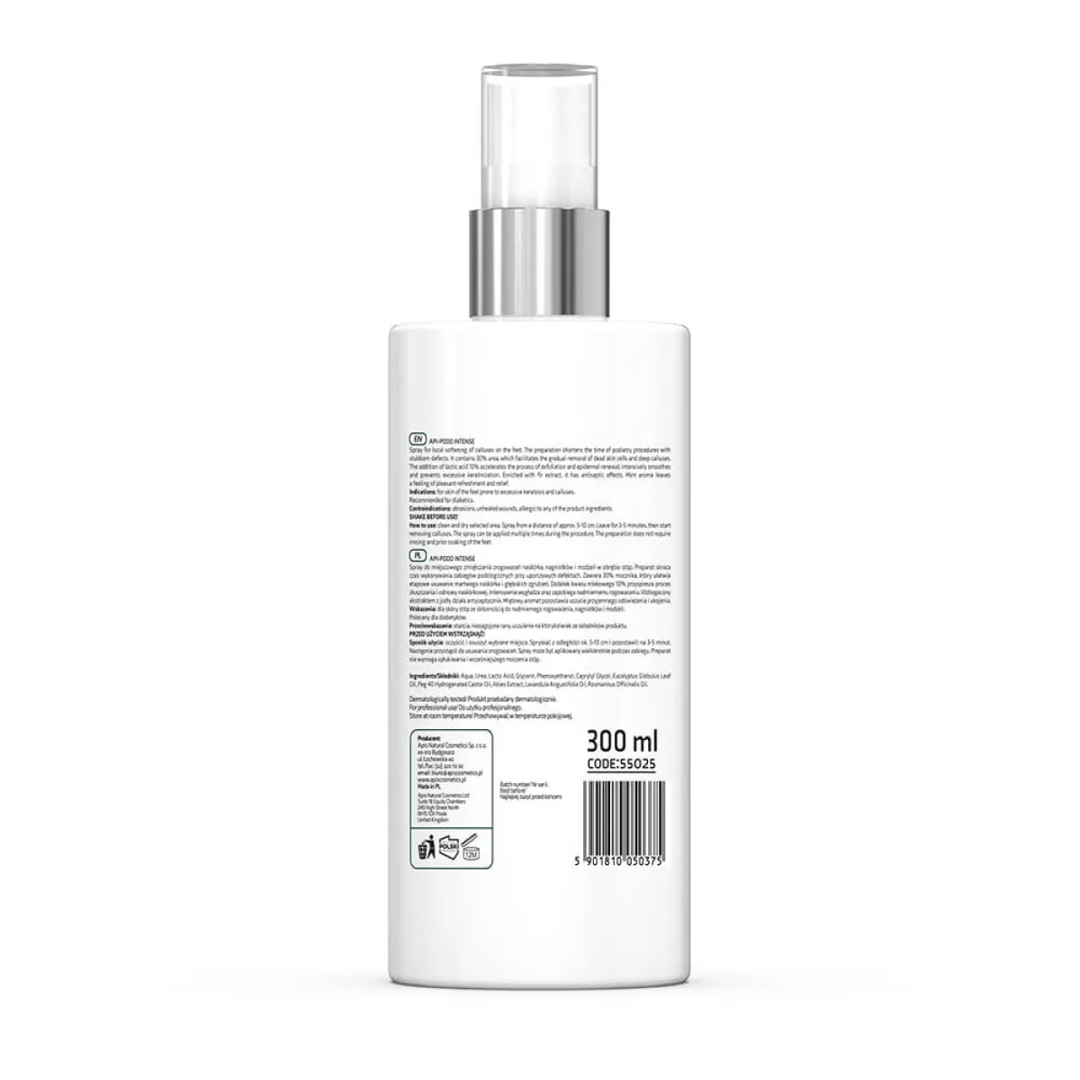 Apis - Api-Podo Intense - Spray zmiękczający do stóp z kwasem mlekowym 10% i mocznikiem 30% 300ml