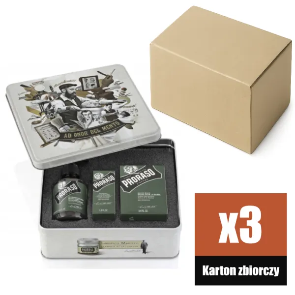 Proraso - Refreshing - Beard Kit, Zestaw do pielęgnacji brody, na prezent w metalowej puszce KARTON 3 szt.