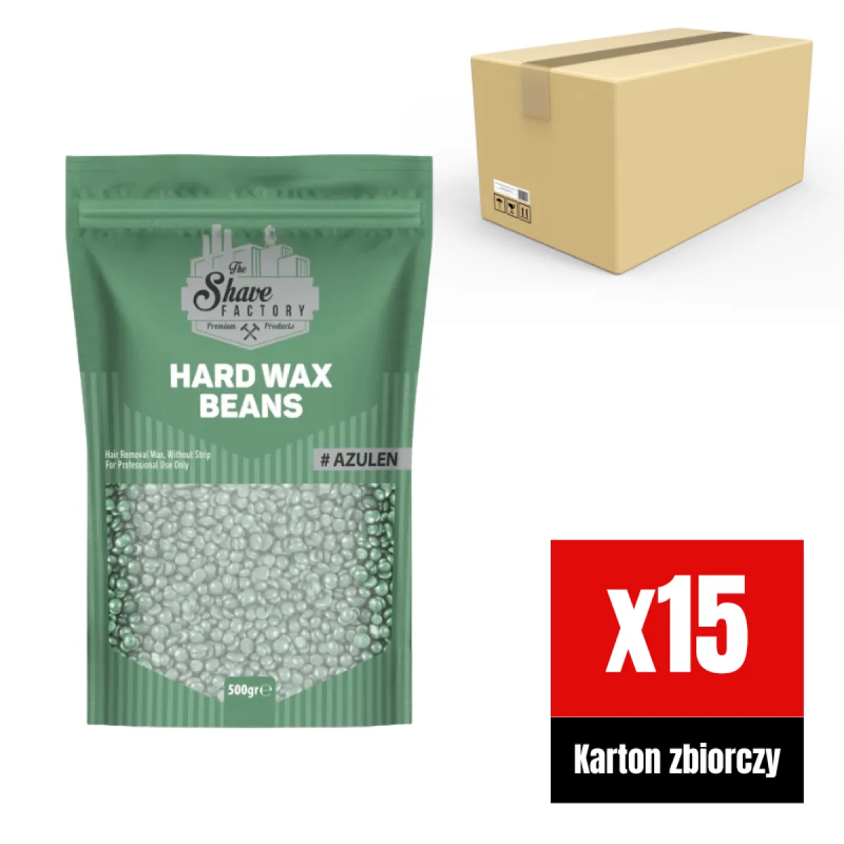 The Shave Factory - Hard Wax Beans Azulen - Twardy Wosk Do Depilacji w zielonym kolorze KARTON 15x500g