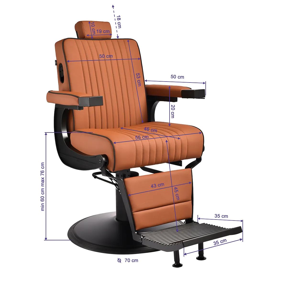 Fotel barberski Gabbiano Levi brązowy gładki (bez przeszyć)