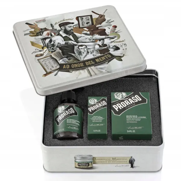 Proraso - Refreshing - Beard Kit, Zestaw do pielęgnacji brody, na prezent w metalowej puszce