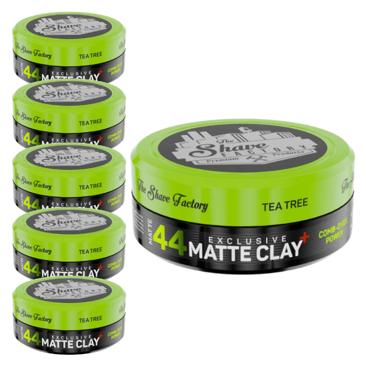 The Shave Factory - Exclusive Matte Clay Comb-Over Power 44 - Matowa glinka do włosów - Pakiet 6x150ml