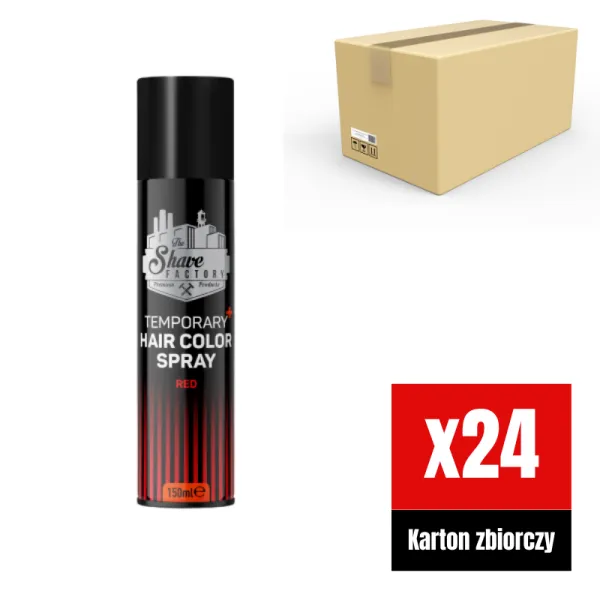 The Shave Factory - Temporary Hair Colour Spray Red - Tymczasowy, koloryzujący spray do włosów, czerwony KARTON 24x150ml