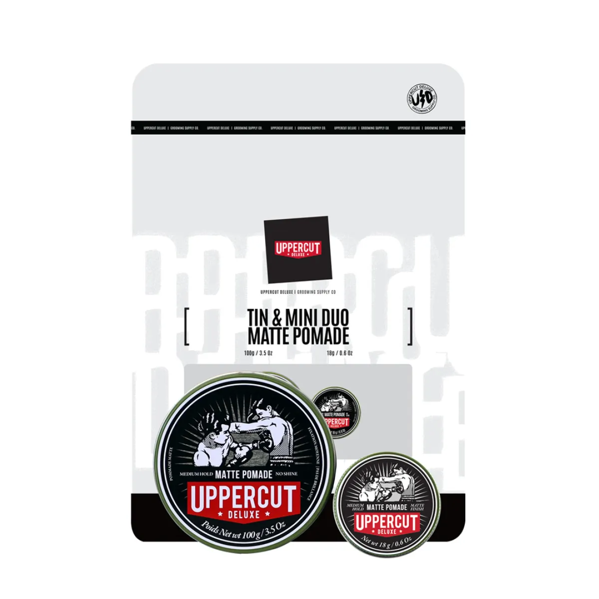 Uppercut Deluxe Tin Duo - Matte Pomade - Zestaw prezentowy pomada do włosów 100g + 30g