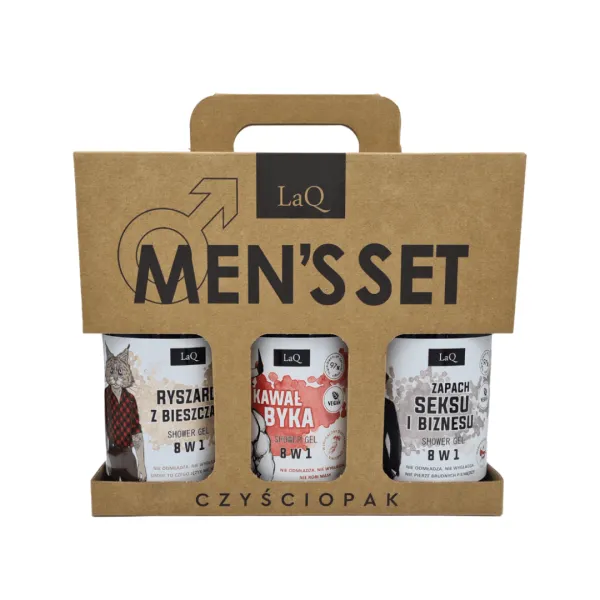 LaQ - Czyściopak dla Facetów, Doberman, Ryszard, Kawał Byka  - Zestaw na prezent, żel pod prysznic 3x500ml - Zestaw