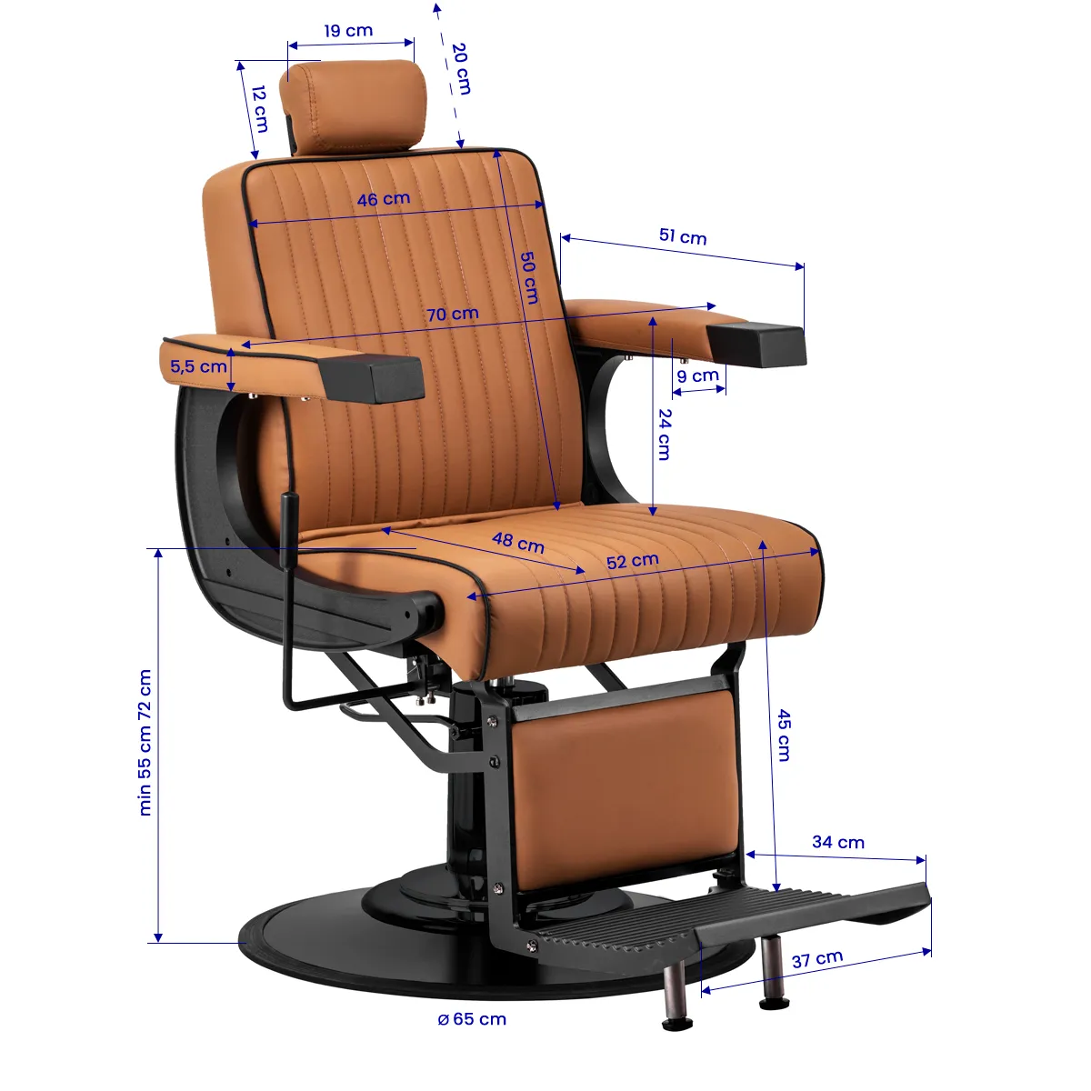 Fotel barberski Gabbiano Visionerio jasnobrązowy z czarną podstawą