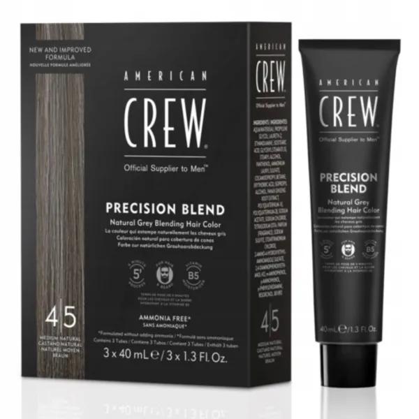American Crew - Precision Blend - Odsiwiacz do włosów i brody, (4-5) ciemny brąz 3x40ml