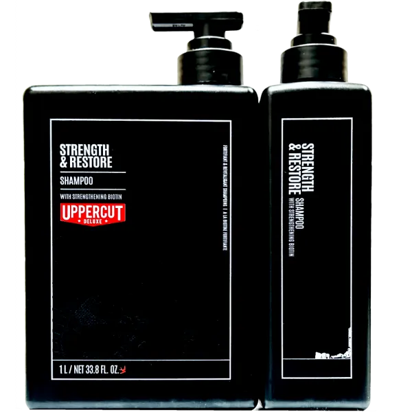 Uppercut Deluxe - Strength & Restore - Szampon do włosów z biotyną i kofeiną, do codziennej pielęgnacji 1000ml