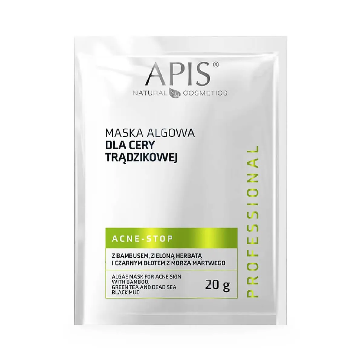 Apis - Acne - Stop - Algowa Maska do Twarzy dla Cery Trądzikowej z Bambusem, Zieloną Herbatą i Czarnym Błotem z Morza Martwego 20g