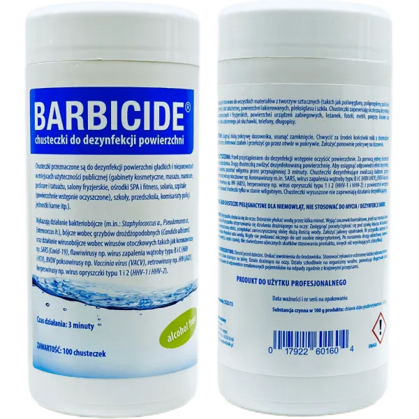 Barbicide - Wipes - Chusteczki do dezynfekcji 100szt.