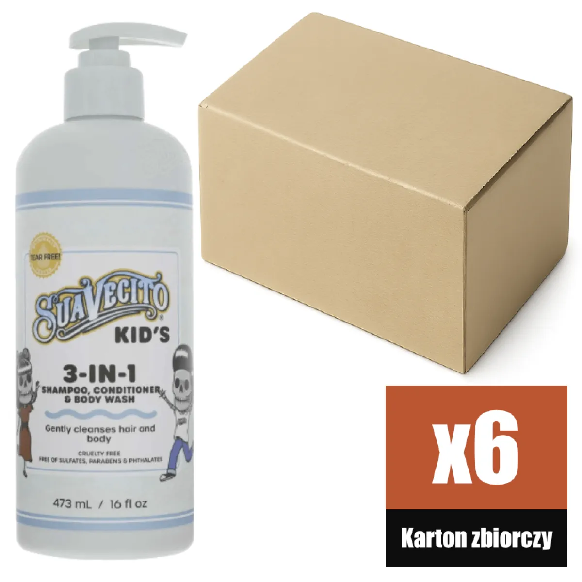 Suavecito - Kid's 3-IN-1 - Szampon, Odżywka i Żel do Mycia Ciała dla Dzieci - KARTON 6x473ml