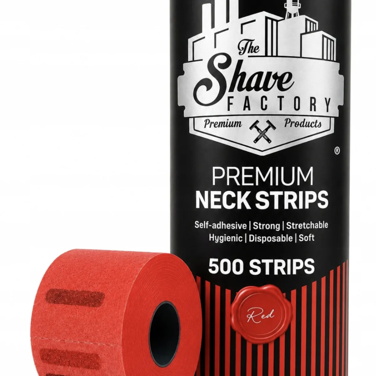 The Shave Factory - Premium Red Neck Strip - Kryza, paczka kołnierzyki fryzjerskie w czerwonym kolorze 500szt.