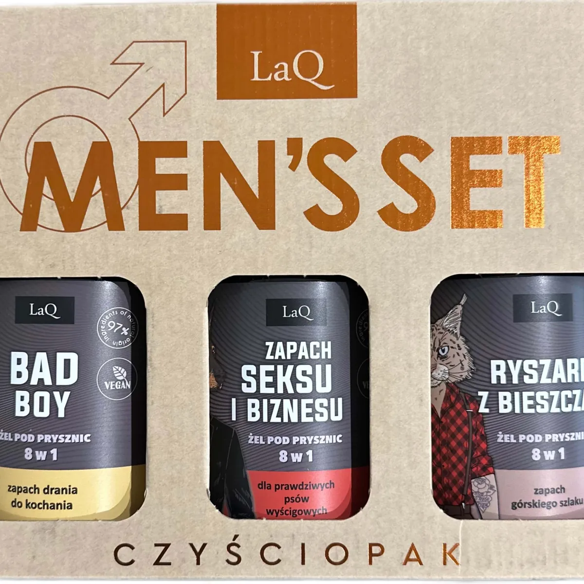 LaQ - Czyściopak dla Facetów, Doberman, Ryszard, Bad Boy - Żel pod prysznic 3x500ml - Zestaw