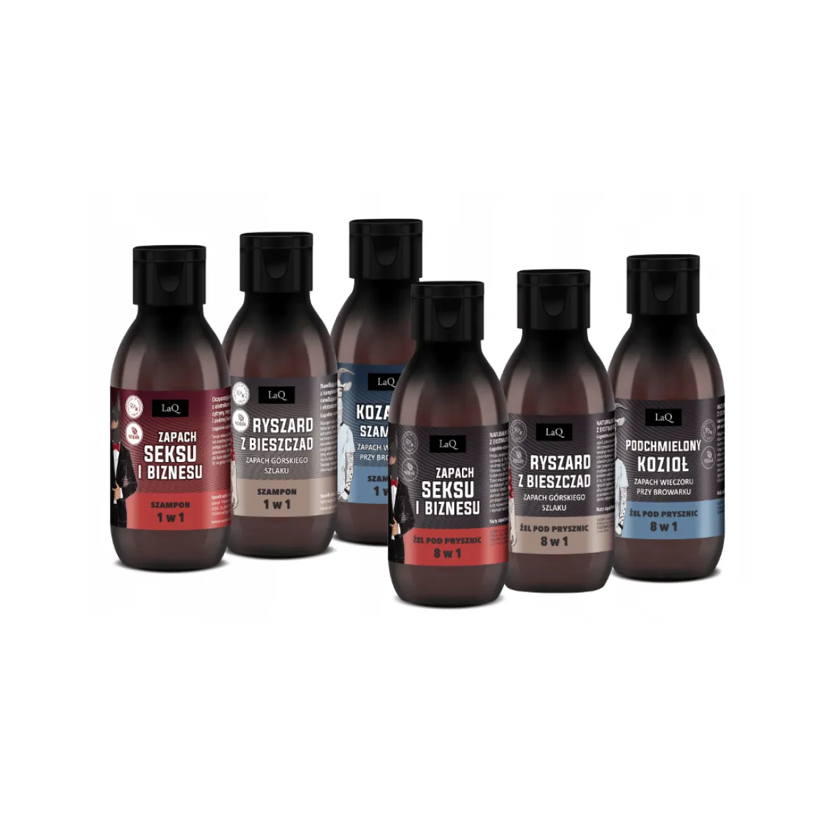 LaQ - Czyściopak Męski Mini, Szampon i Żel pod prysznic 6x100ml - Zestaw
