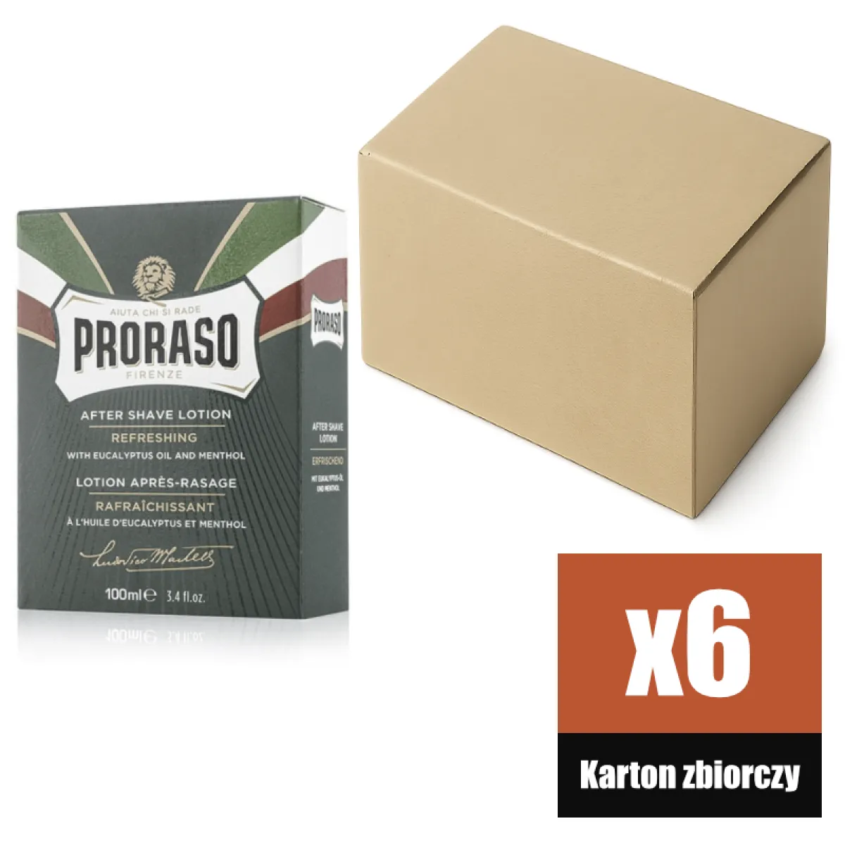 Proraso - Refreshing, linia Zielona - Aftershave, Woda po goleniu KARTON 6x100ml