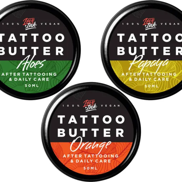 Loveink - Papaya, Orange, Aloes Tattoo Butter - Masło do pielęgnacji tatuażu 3x50ml - Zestaw
