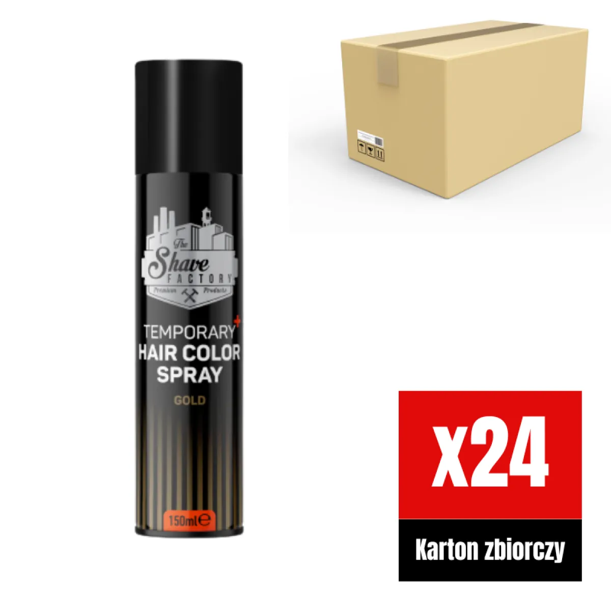 The Shave Factory - Temporary Hair Colour Spray Gold - Tymczasowy, koloryzujący spray do włosów, złoty KARTON 24x150ml