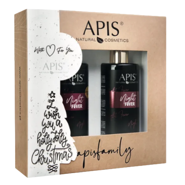 Apis - Night Fever - Nawilżający żel do mycia ciała 300ml, rozświetlający balsam do ciała 300ml - Zestaw Świąteczny