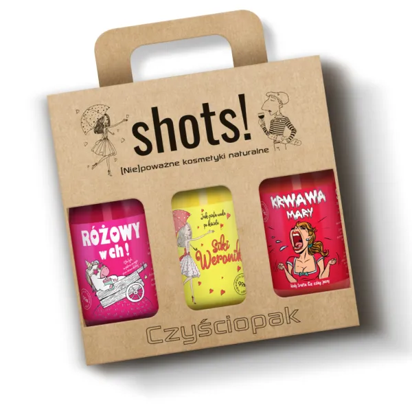 LaQ - Shots! Czyściopak DAMSKI 3x żel 500ml: Różowy w ch!, Siki Weroniki, Krwawa Mary