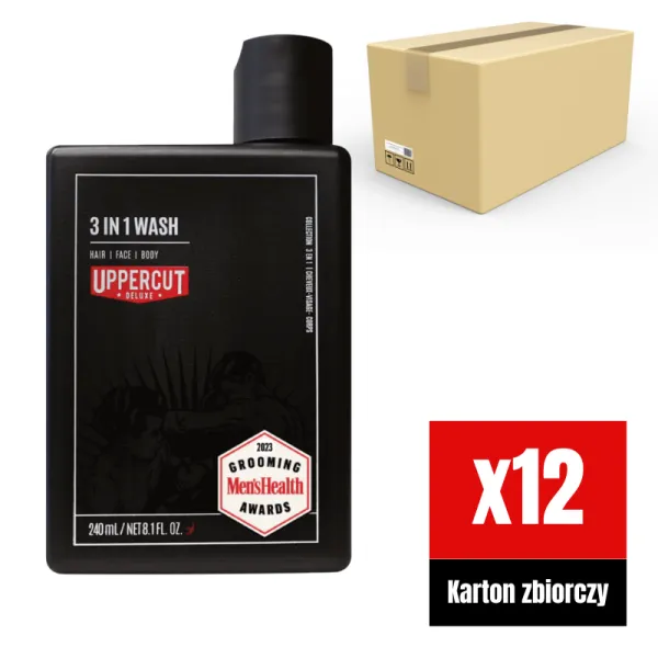 Uppercut Deluxe - 3in1 - 3 w 1 Szampon do włosów, odżywka i żel pod prysznic KARTON 12x240ml