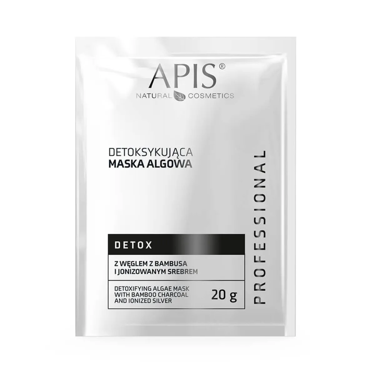 Apis - Detox - Maska do twarzy algowa detoksykująca z węglem z bambusa i jonizowanym srebrem 20g