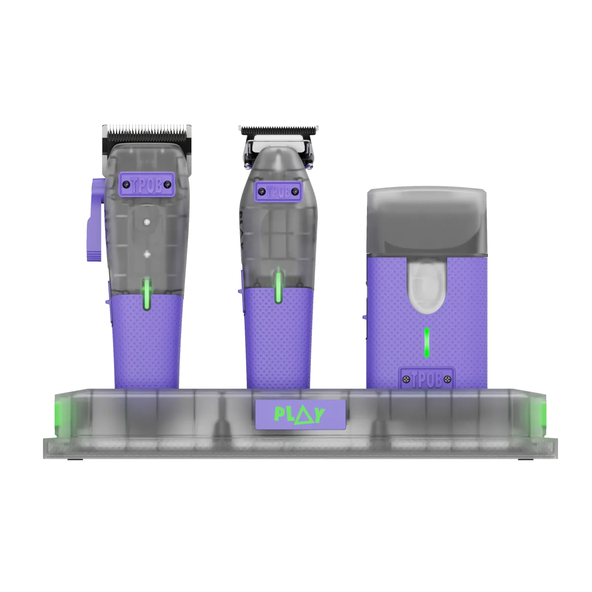 TPOB - PLAY MINI Transparent PURPLE bundle with stand - Zestaw barberski, Transparent Purple
