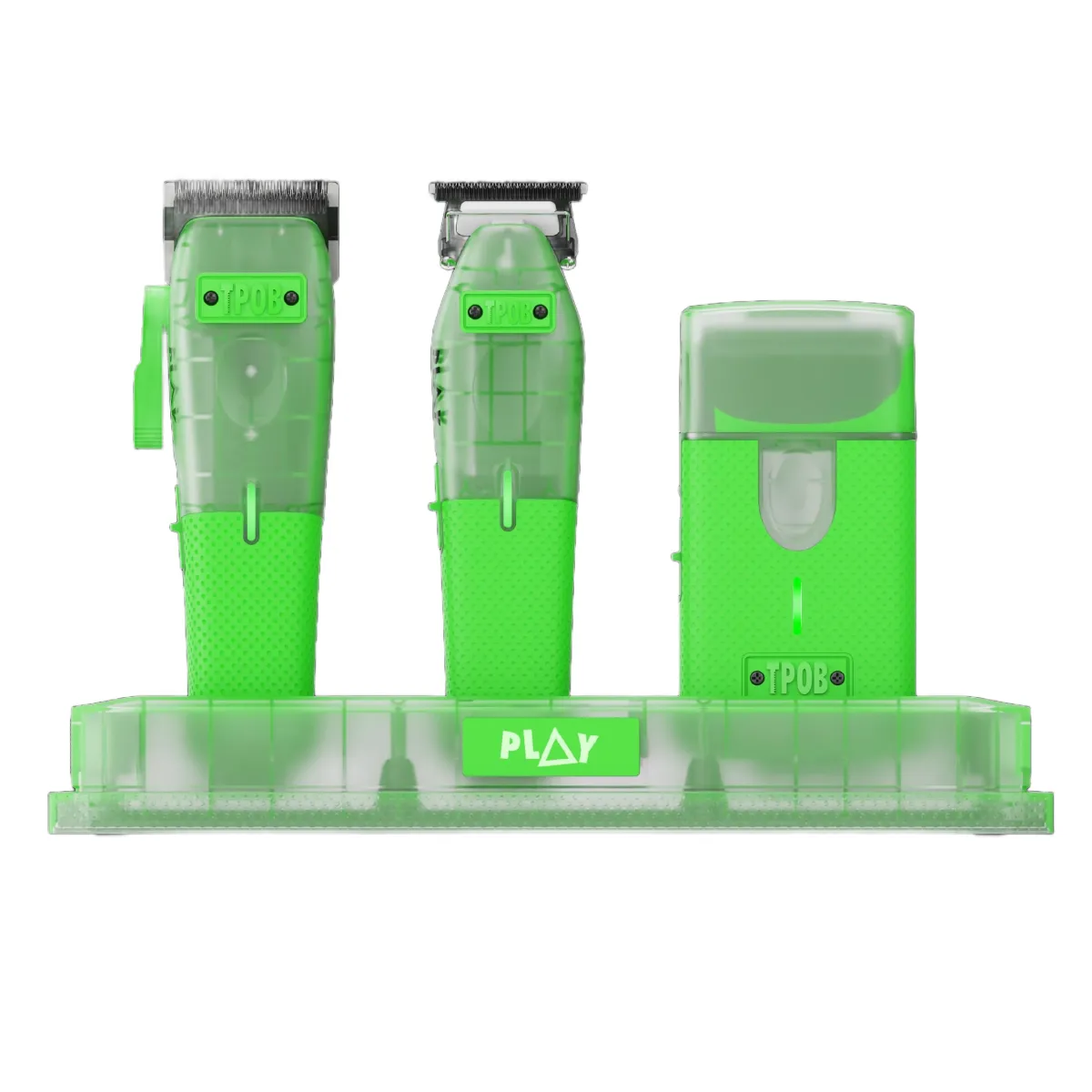 TPOB - PLAY MINI Transparent GREEN bundle with stand - Zestaw barberski, Transparent Green