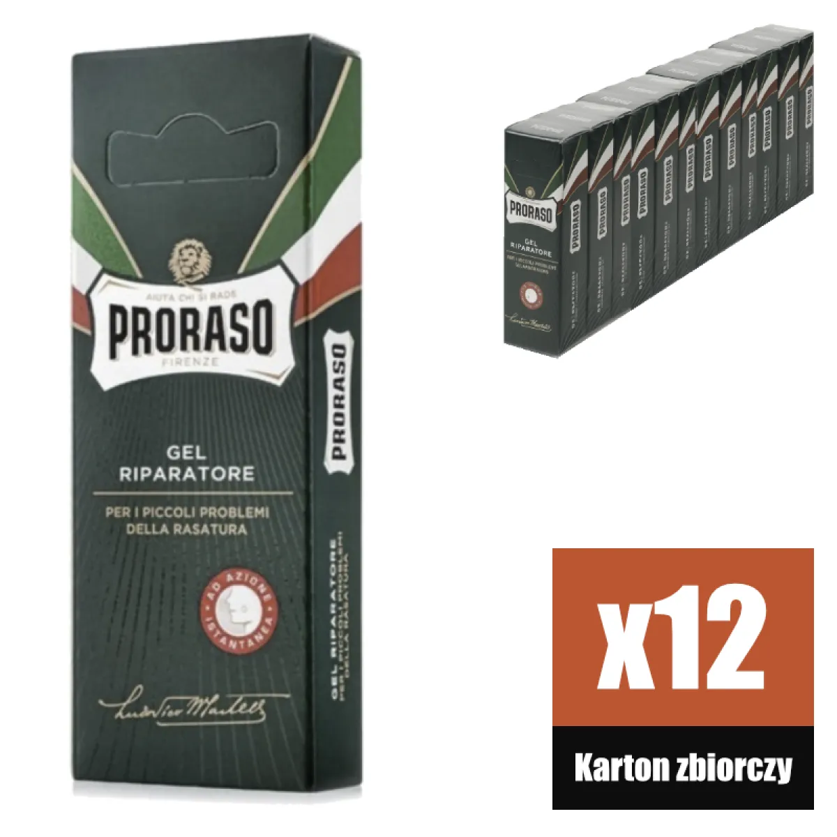 Proraso - Gel Riparatore -  Ałun w żelu, łagodzący podrażnienia i skaleczenia KARTON 12x10ml