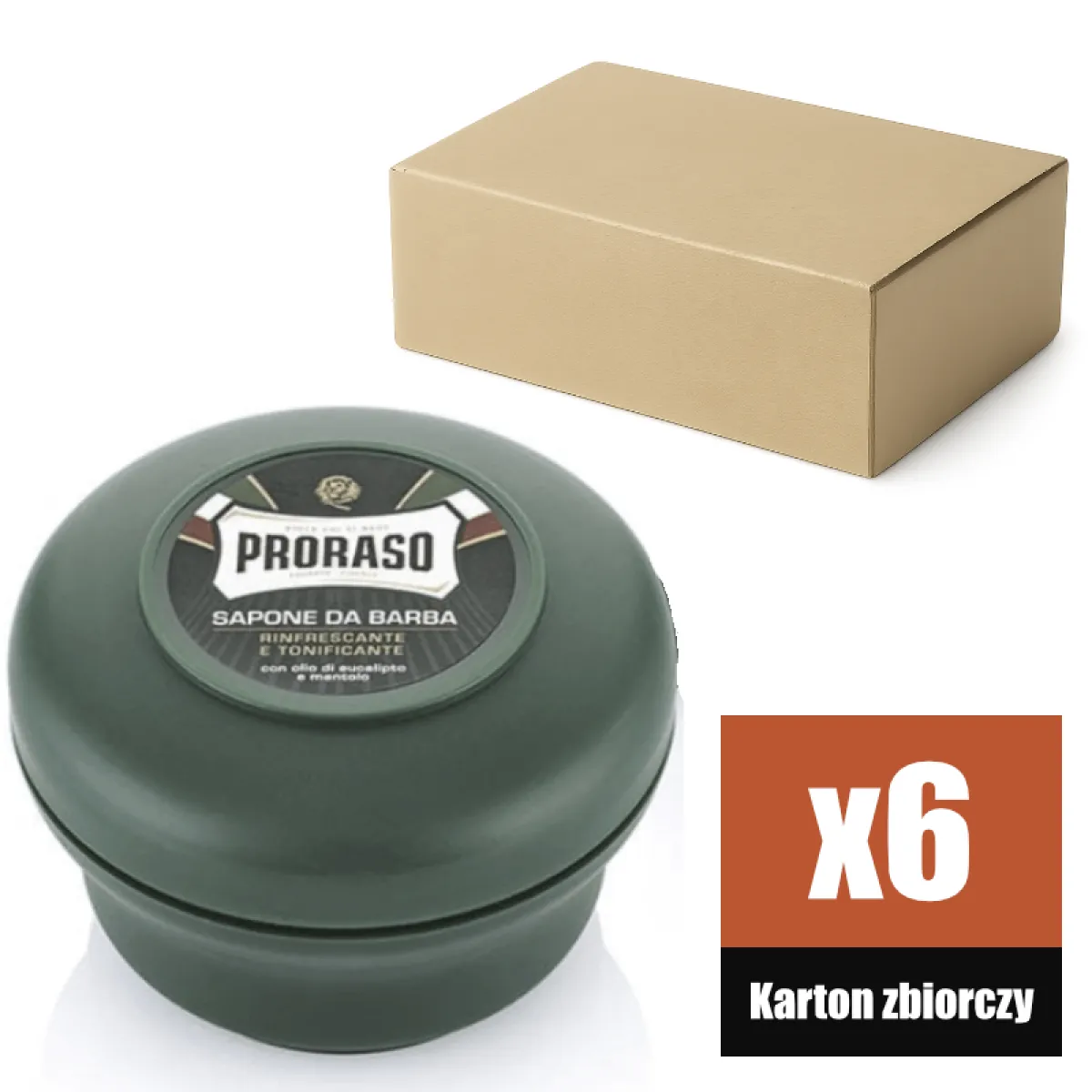 Proraso - Refreshing, linia Zielona - Mydło do golenia do skóry normalnej, uniwersalny KARTON 6x150ml