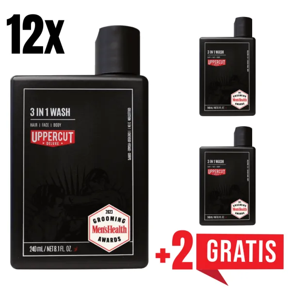 Uppercut Deluxe - 3in1 - 3 w 1 Szampon do włosów, odżywka i żel pod prysznic 240ml ZESTAW 12+2