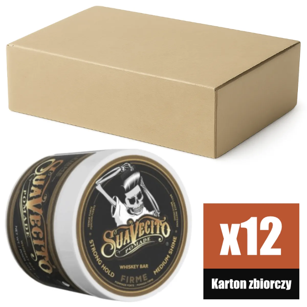 Suavecito - Firme Hold (STRONG) Whiskey Bar Pomade - Pomada do Włosów KARTON 12x113g