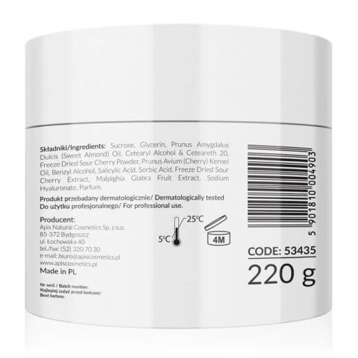 Apis - Cherry Kiss - Multiwitaminowy Peeling Cukrowy z Liofilizowanymi Wiśniami i Acerolą 220g