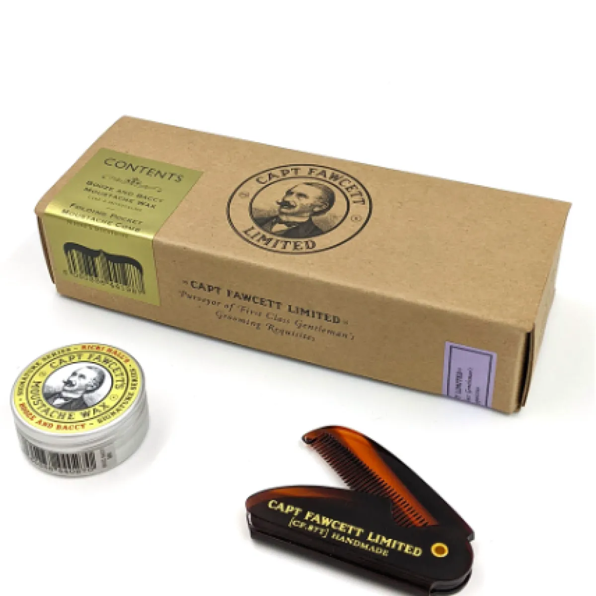 Captain Fawcett - Ricki Hall's Booze&Baccy - Grzebień i Wosk do stylizacji wąsów - Zestaw