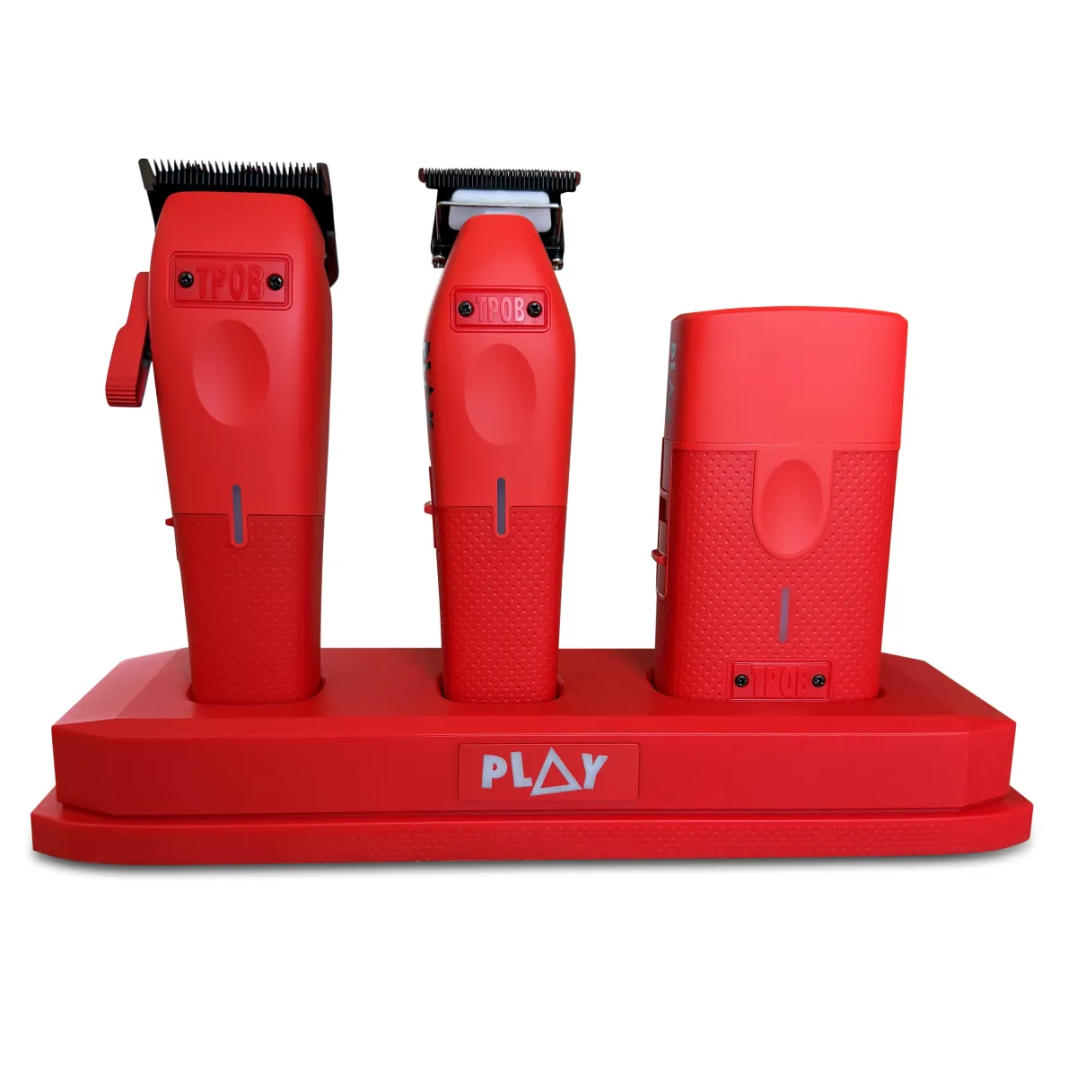 TPOB - PLAY MINI Red 3 Bundle with Stand - Zestaw barberski maszynka MINI, trymer, golarka i stacja, czerwony