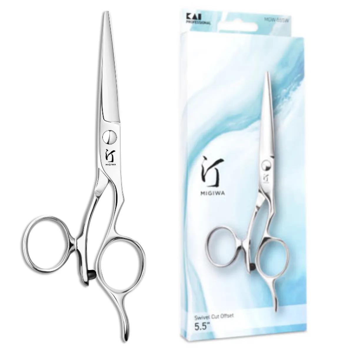 KAI Japan - Migiwa - MGW 55 SW - Japońskie nożyczki fryzjerskie/barberskie obrotowe roz. 5,5 dla praworęcznych