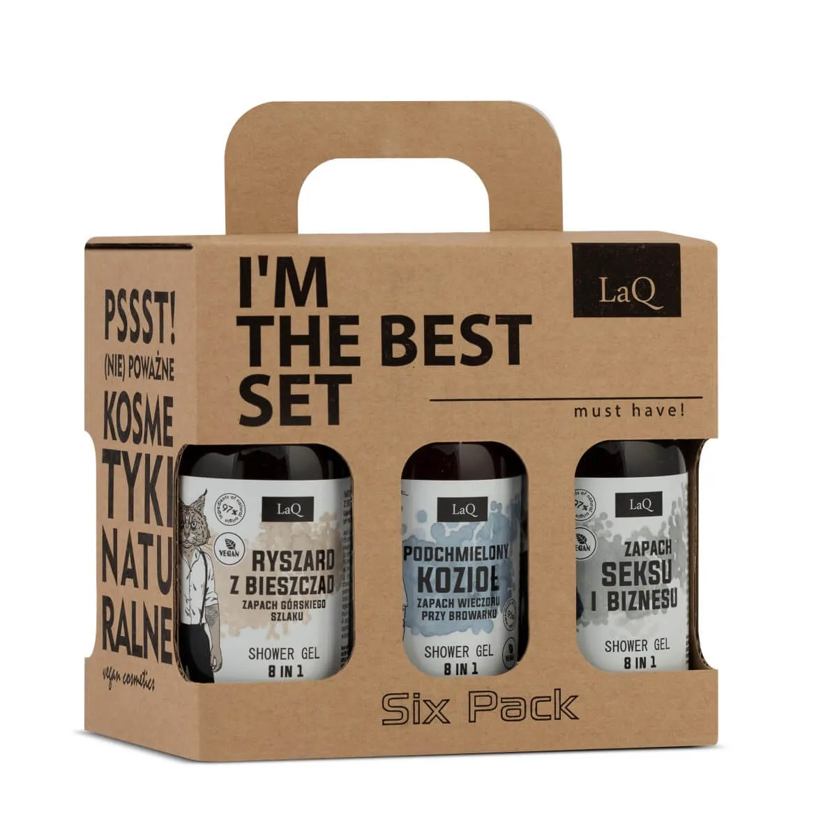 LaQ - Szczęściopak męski Doberman, Ryszard i Kozioł - Zestaw na prezent, żel pod prysznic 6x100ml - Zestaw